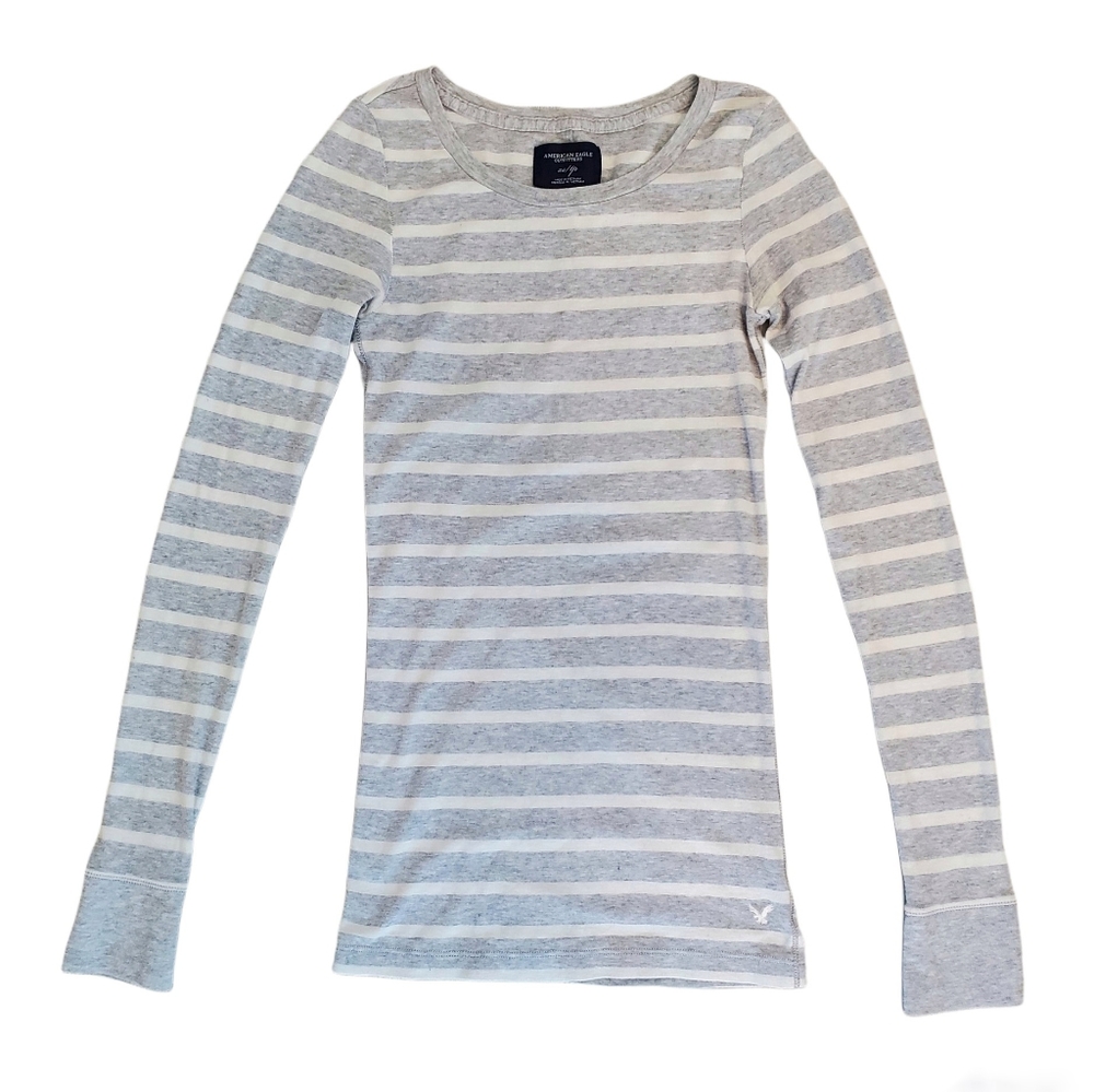 AMERICAN EAGLE Long Sleeve Striped Fitted Shirt Size XS